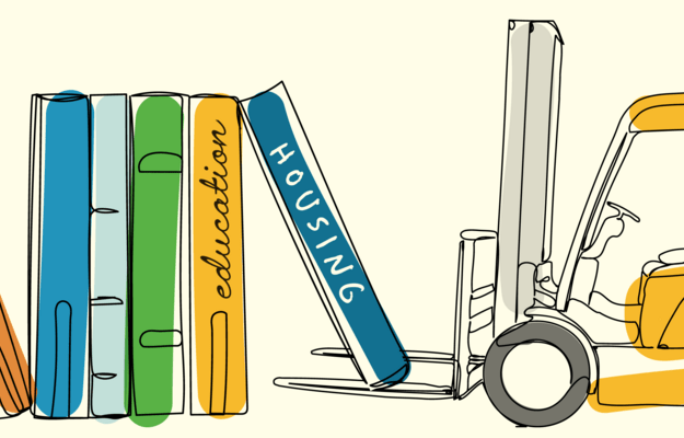 Forklift lifting books illustration