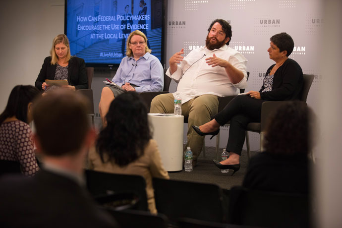 (From left to right) Lauren Eyster, Senior Fellow at the Urban Institute, leads the panel "Bridging the Gap between Research, Policy, and Practice: Practitioner Perspectives" with Ruth Neild, Director of the Philadelphia Education Research Consortium, Mat