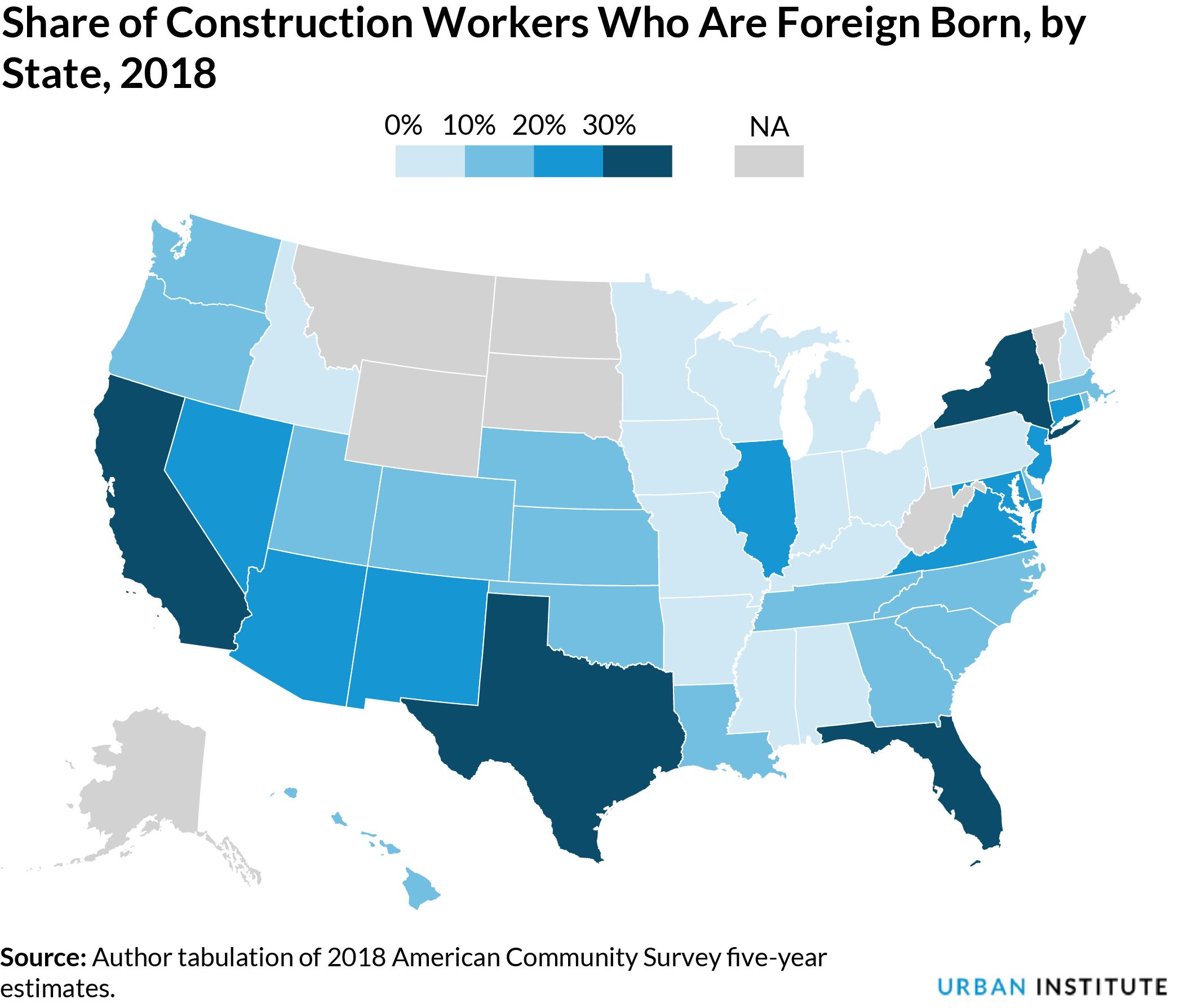 Map: US construction workforce foreign-born status