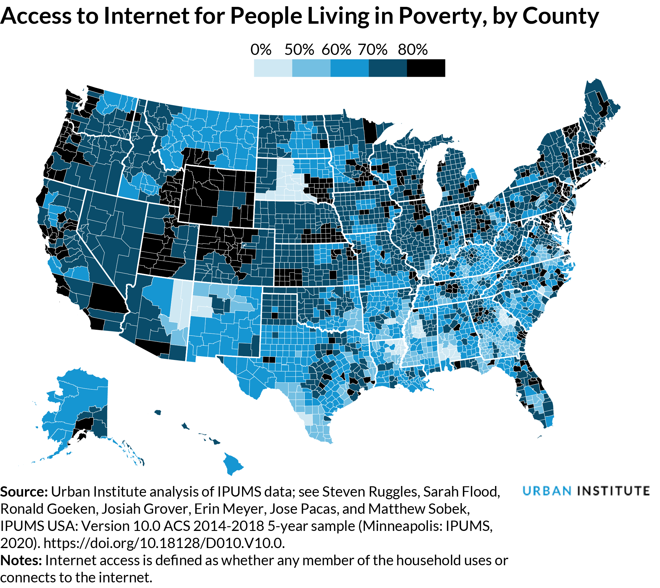 Map of internet access by county