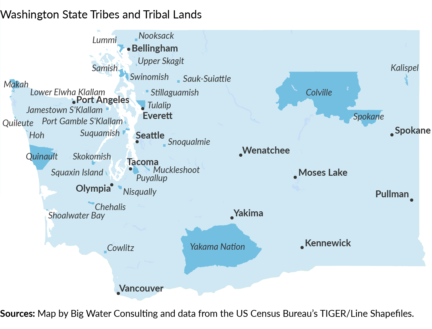 Map of Washington State tribes and tribal lands