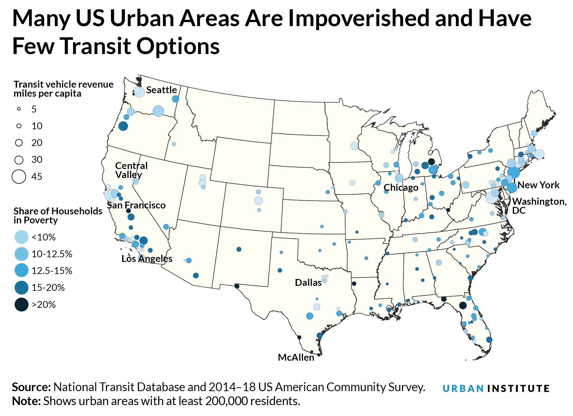 US urban areas that are impoverished and have few transit options