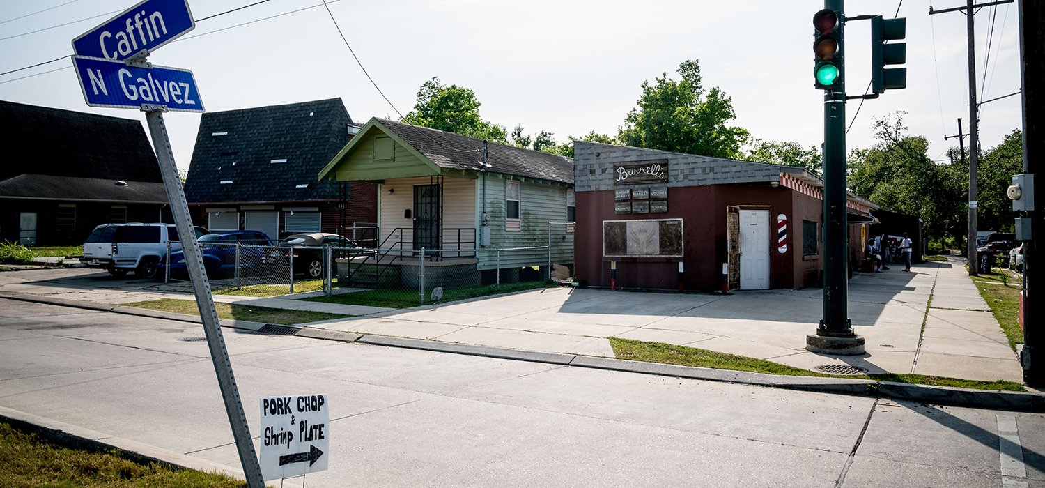 A sign announces food at a market in New Orleans