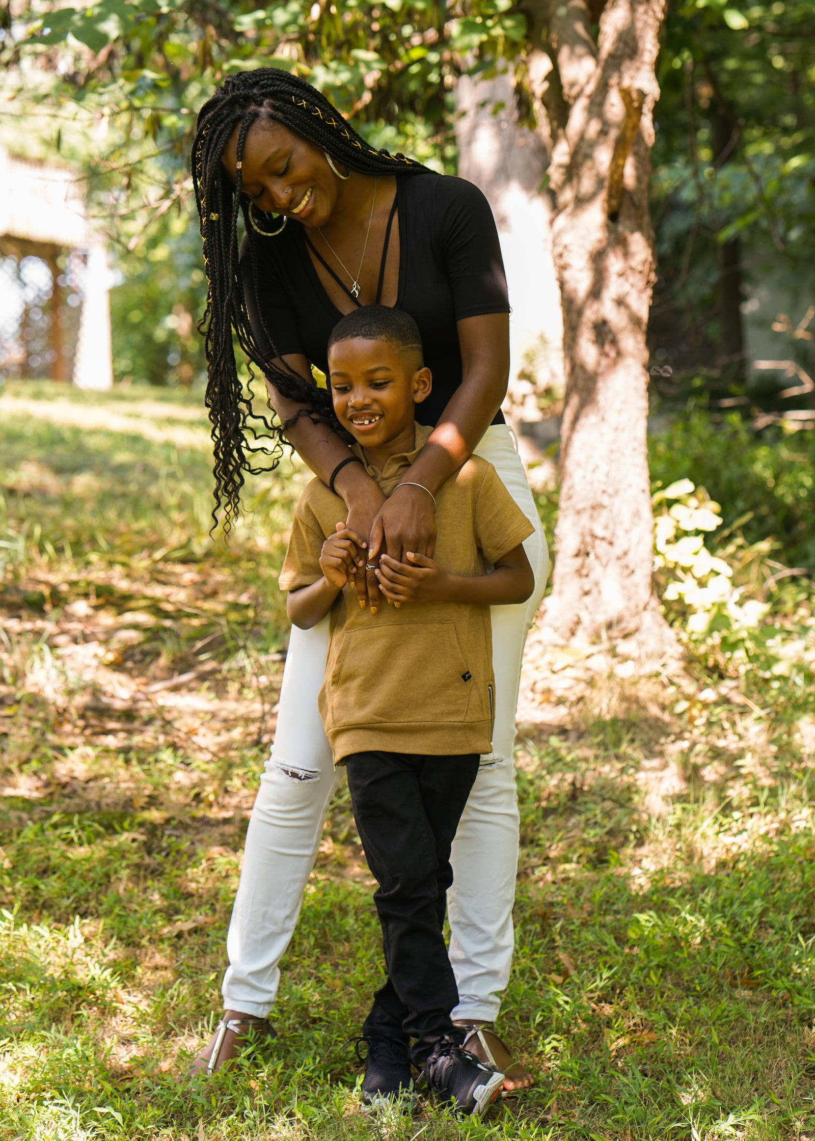 Gina Jackson and her son, Kayden, outside their home in Fort Washington, Maryland