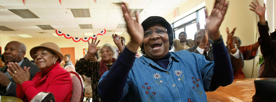 elderly residents celebrating