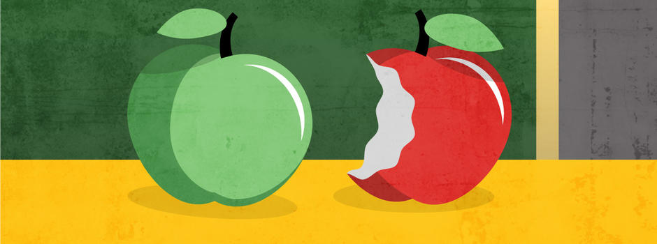 Illustration of two apple with one bitten into