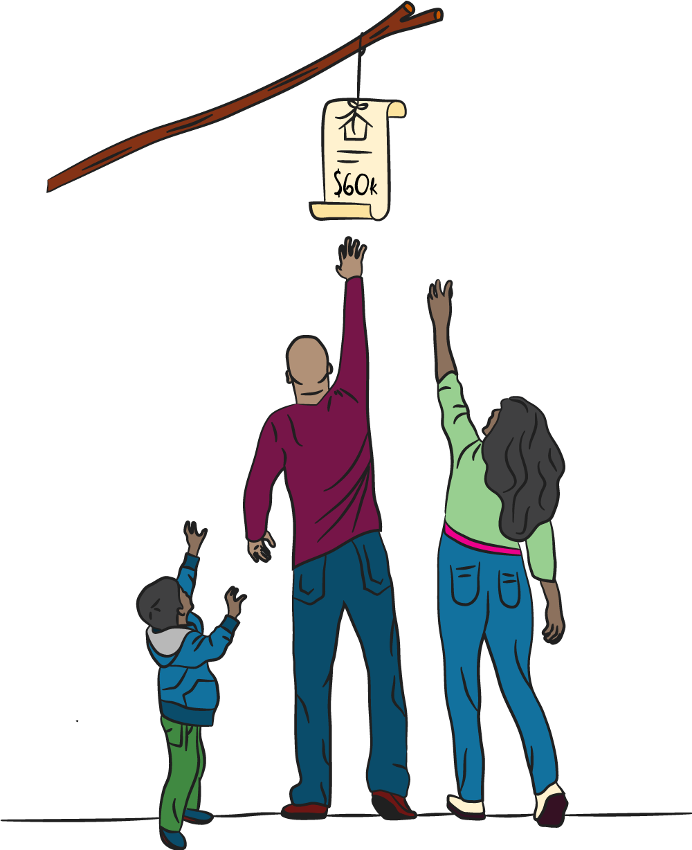Illustration of family reach for a home loan