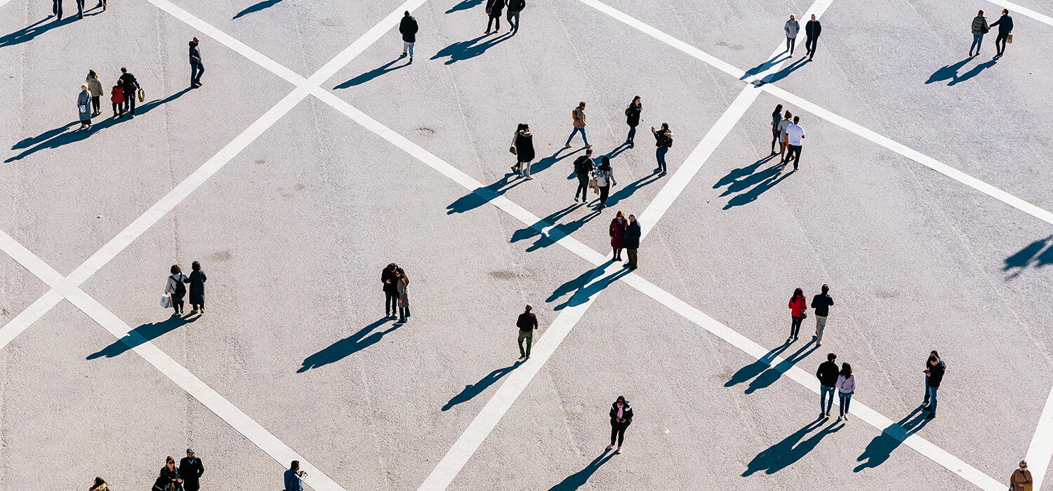 Overhead shot of people walking
