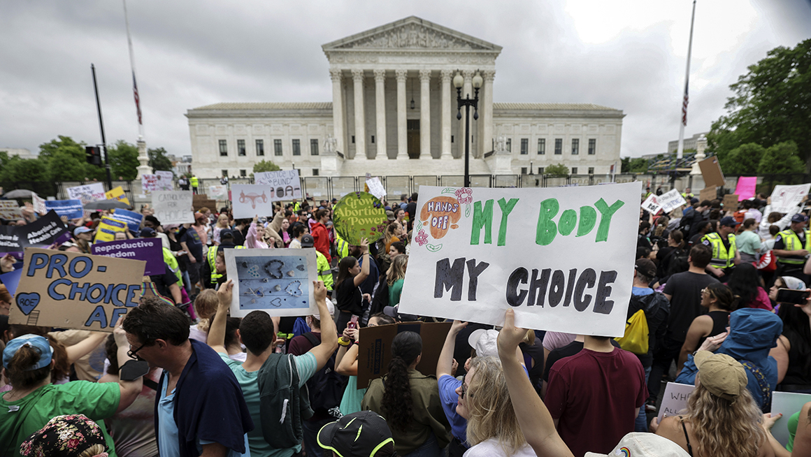 Abortion rights activists participate in a Bans Off Our Bodies rally at the U.S. Supreme Court on May 14, 2022 in Washington, DC.