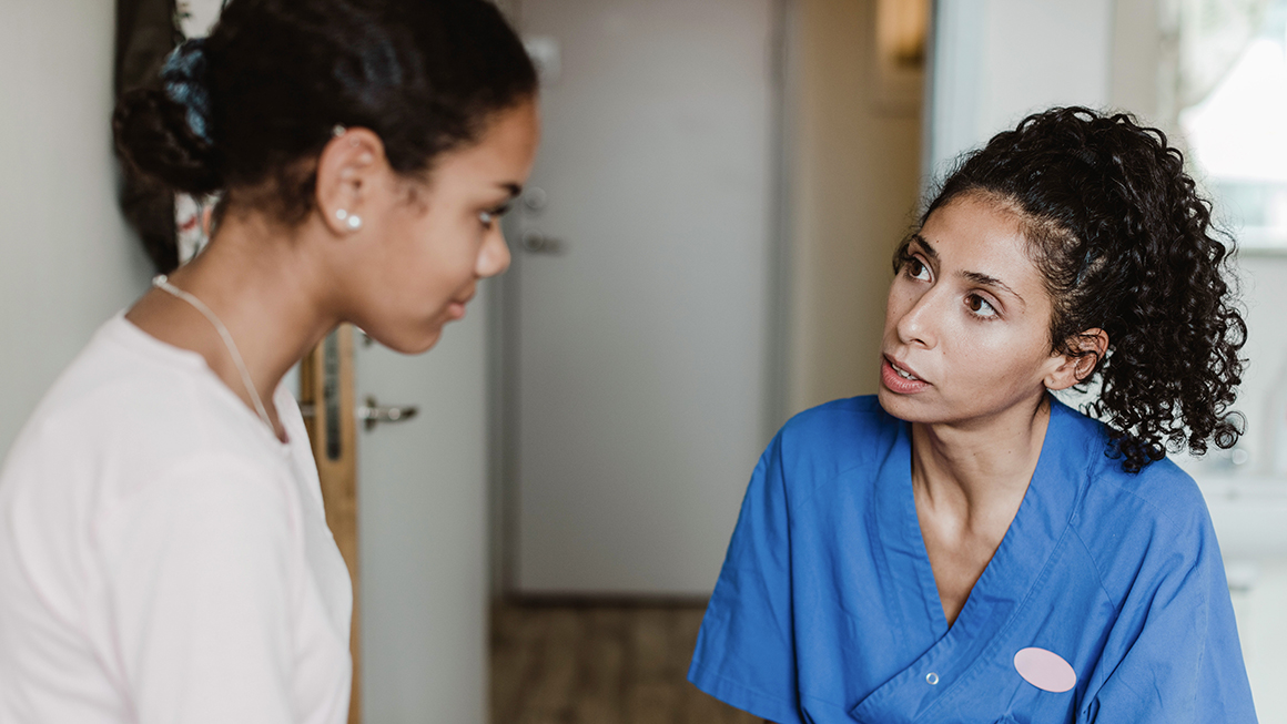 Health care worker and patient
