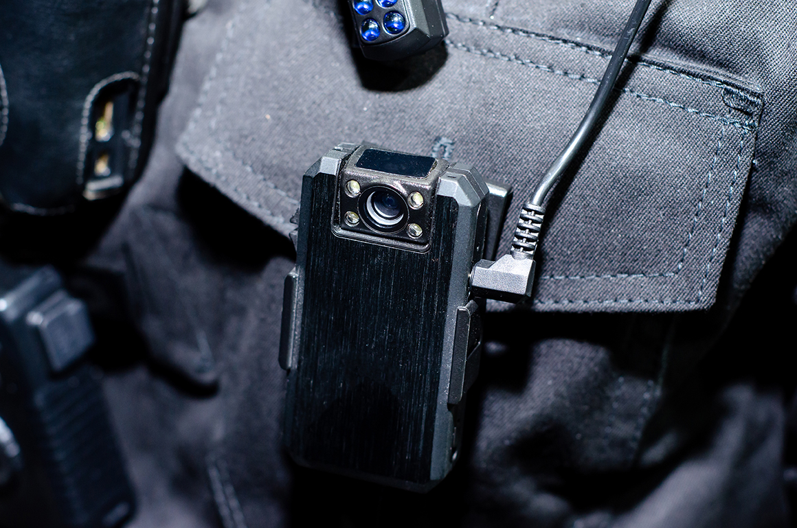 Close up of a police officer's body camera