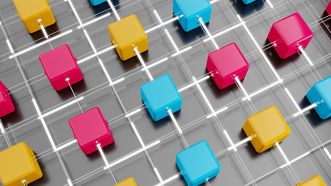 A graphic illustration of different colored blocks.