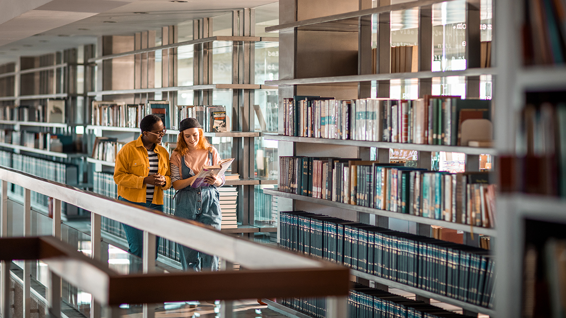 College students in a library