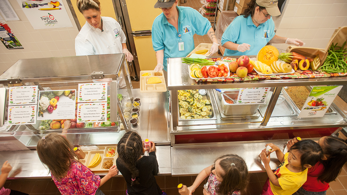 School lunch cafeteria line