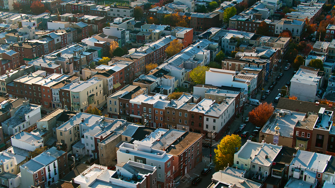 Aerial view of housing.