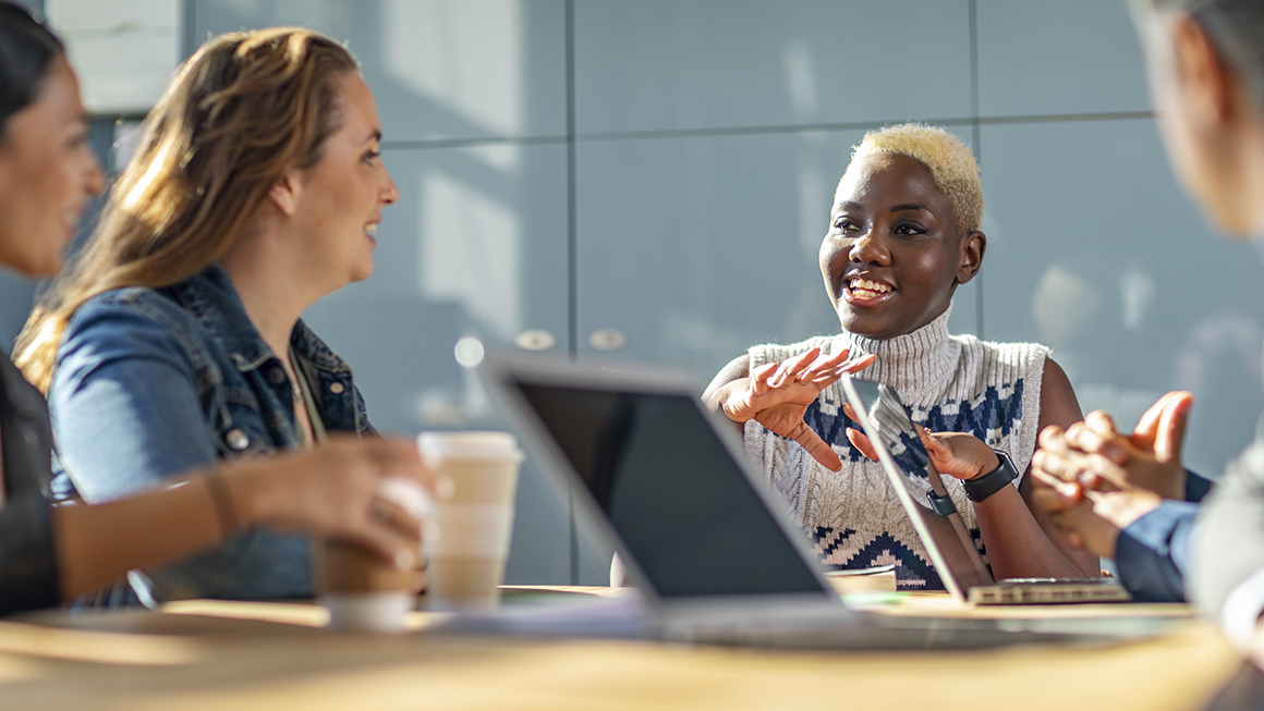 People at work in a meeting.