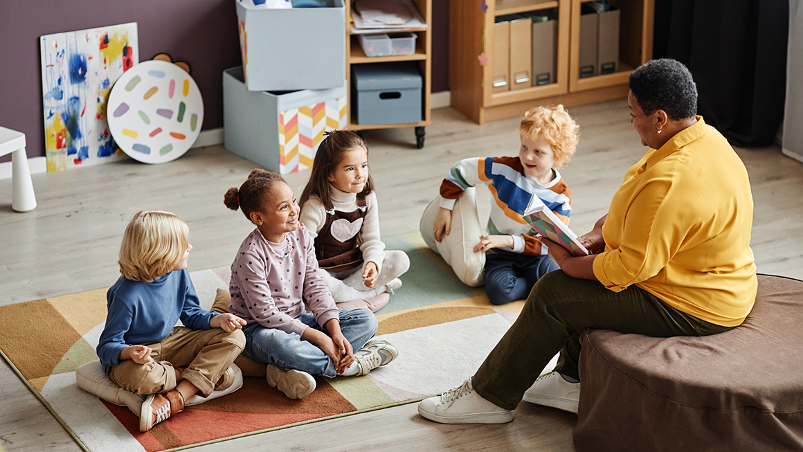 Children at school with their teacher.