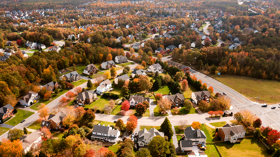 An aerial shot of housing.
