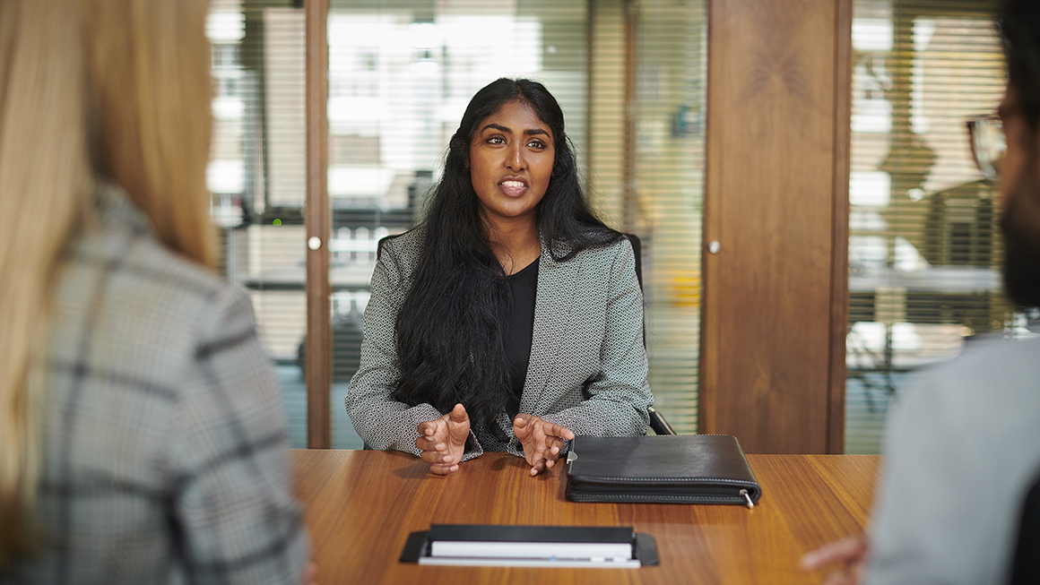 A woman interviewing for a job.