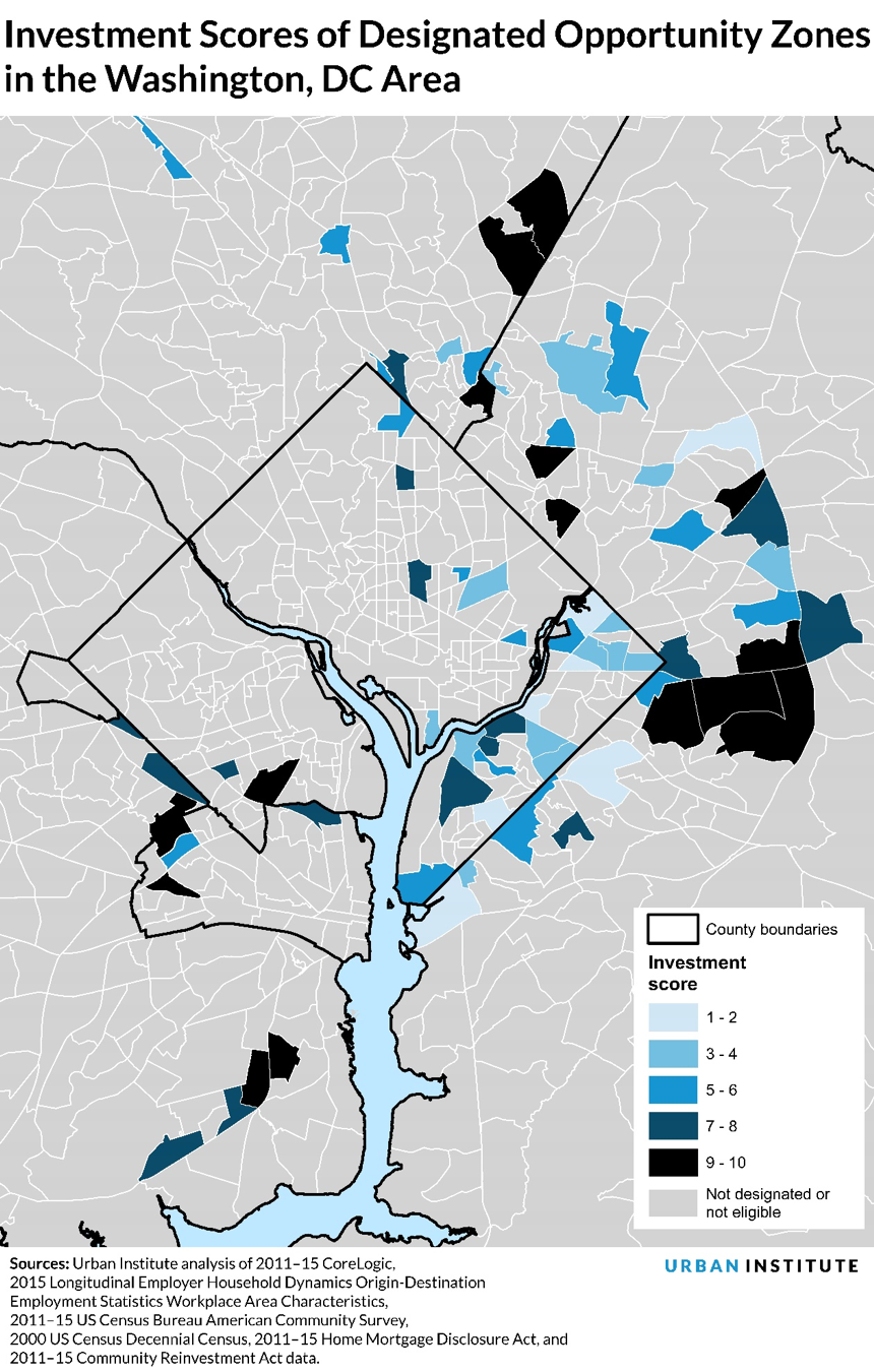 Investment Scores of Designated Opportunity Zones in the Washington, DC Area