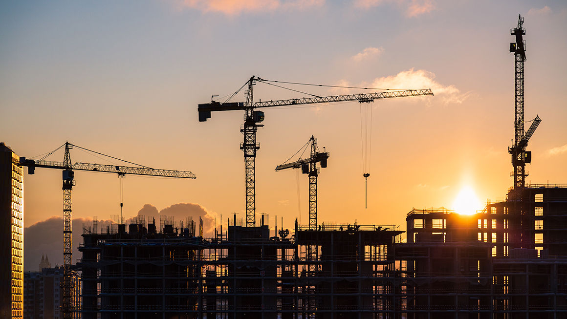 Construction during sunset.