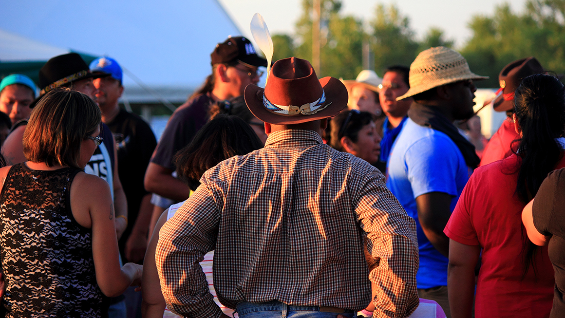 Traditional Muskogee Creek nation stomp dance at a native American festival