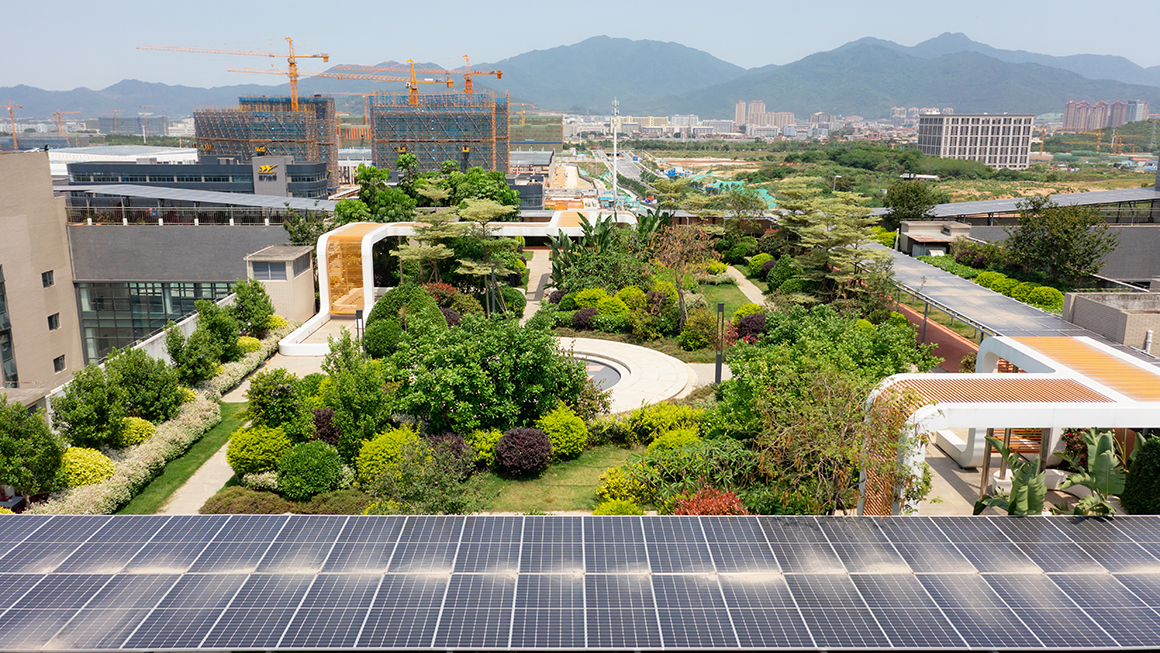 photo of city view with solar panels