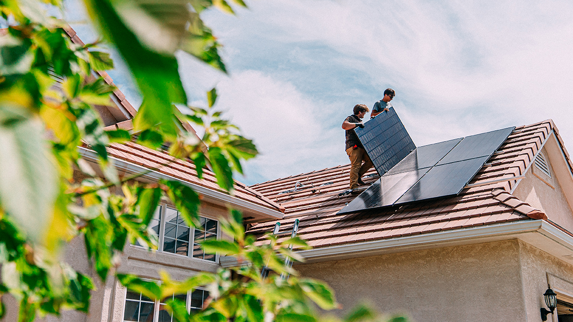 photo of solar panel on roof of house