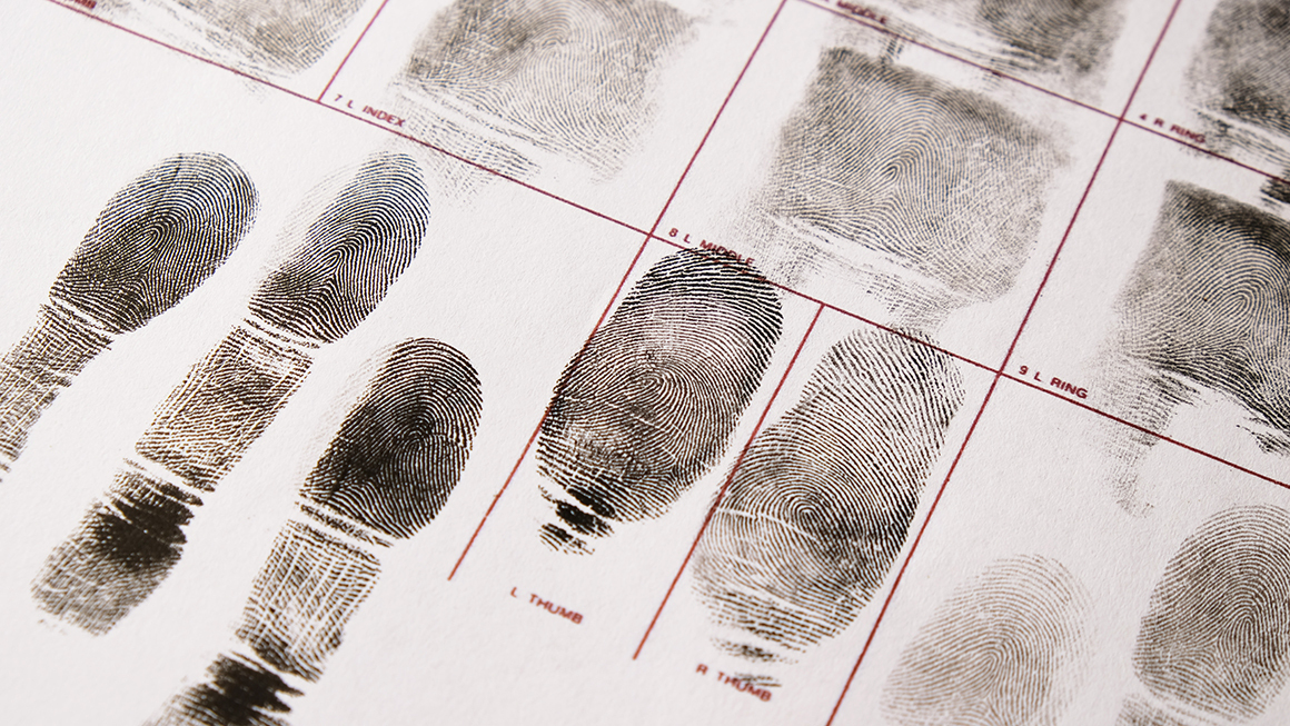 Close-up of fingerprints on a fingerprint card