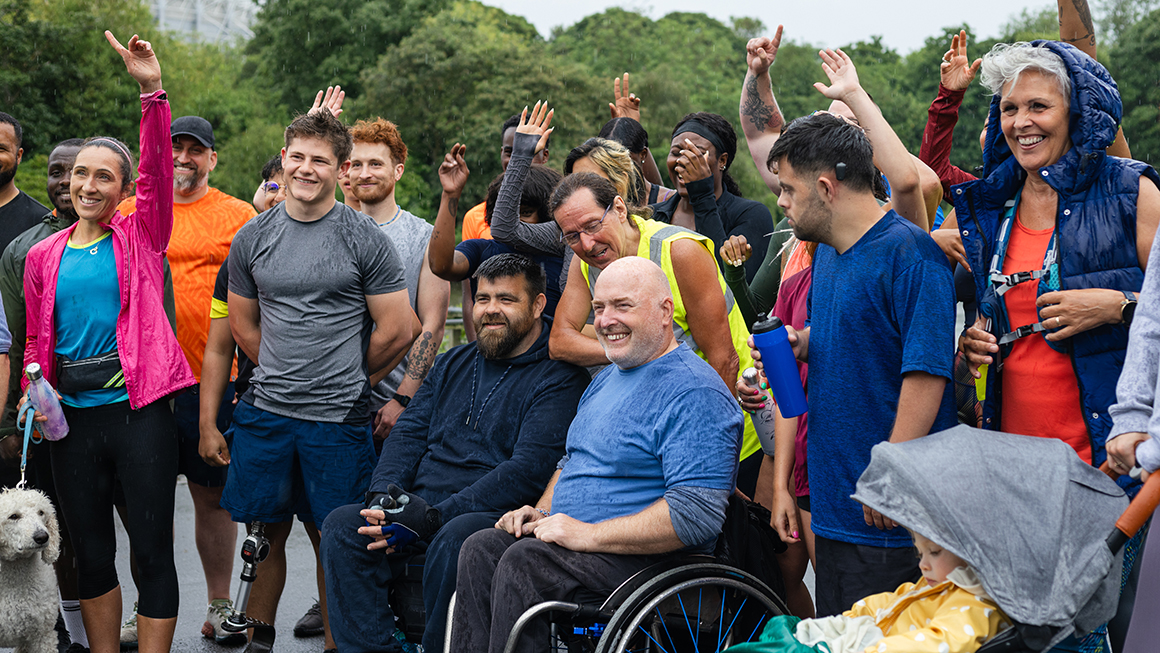 Group of run participants taking part in a fun race that is open to all ages and abilities.