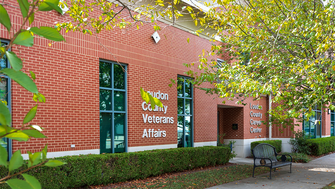 The side of the Veteran Affairs building.