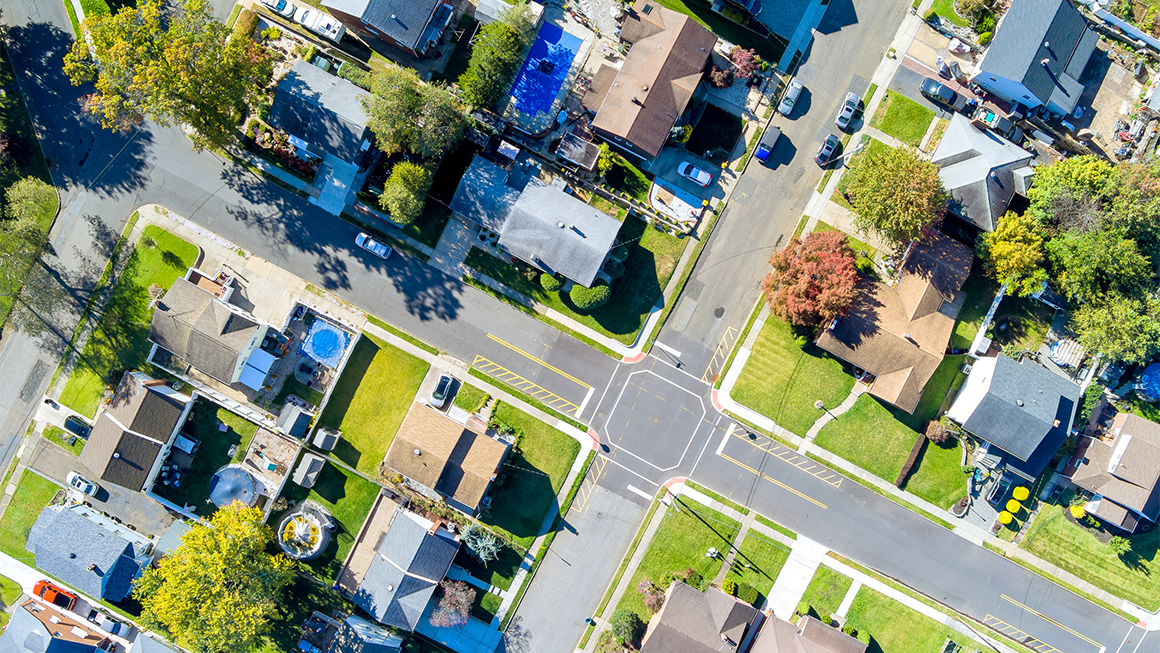 An aerial view of a small town in New Jersey.
