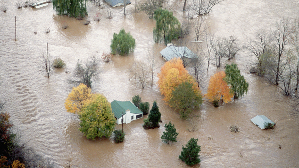Flooding in a community. 