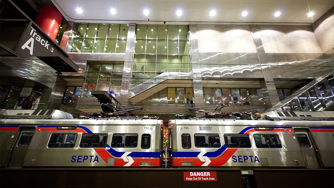 SEPTA train at a station.