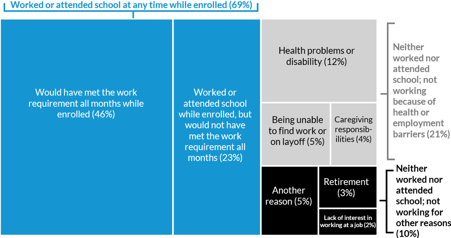 A graphic showing why medicaid enrollees didn’t work or attend school
