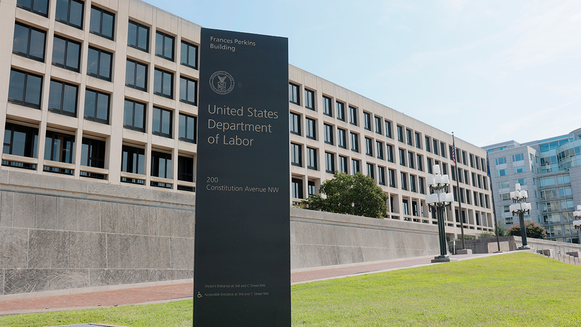 Outside image of the United State's Department of Labor. 