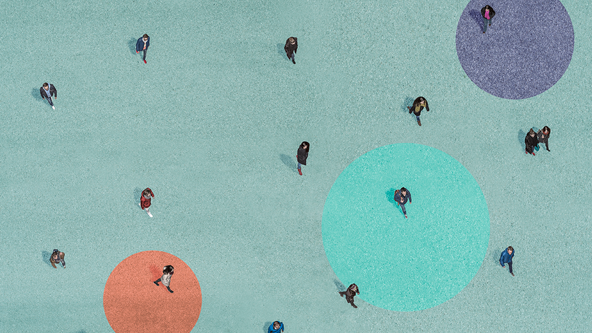 Aerial view of people walking