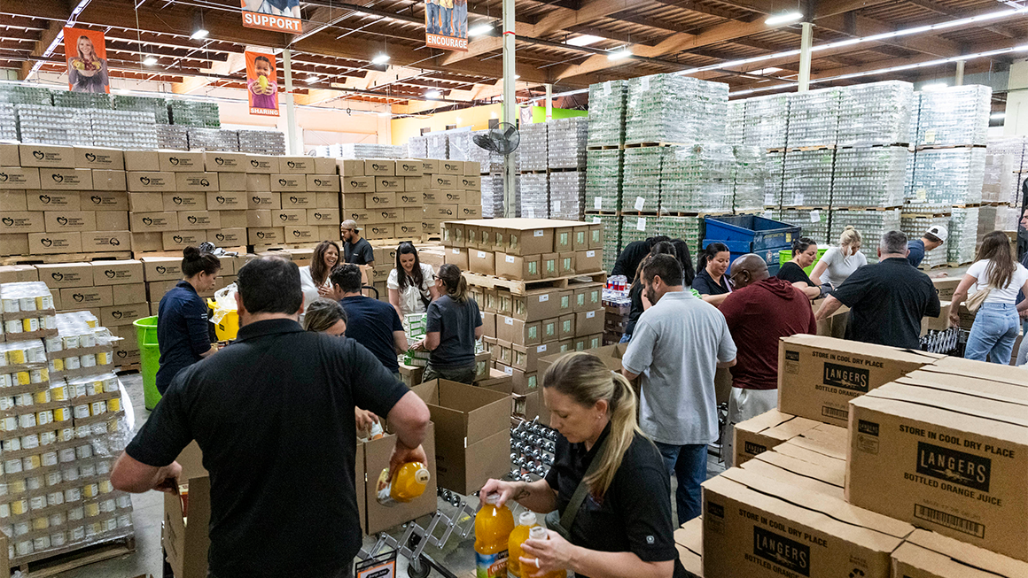 People look through options a local food bank