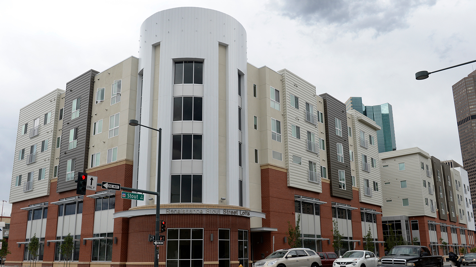 A building on a corner. 