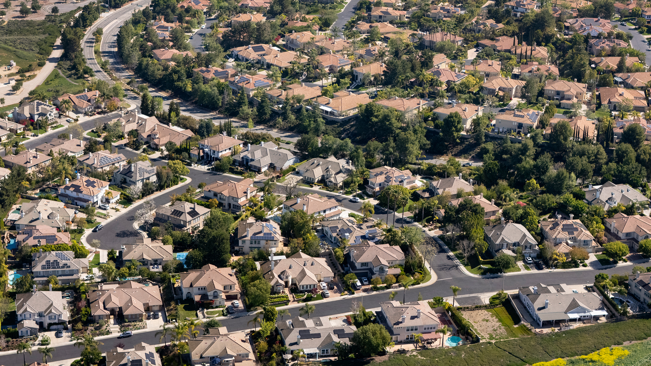 Aerial view of a residential neighborhood.
