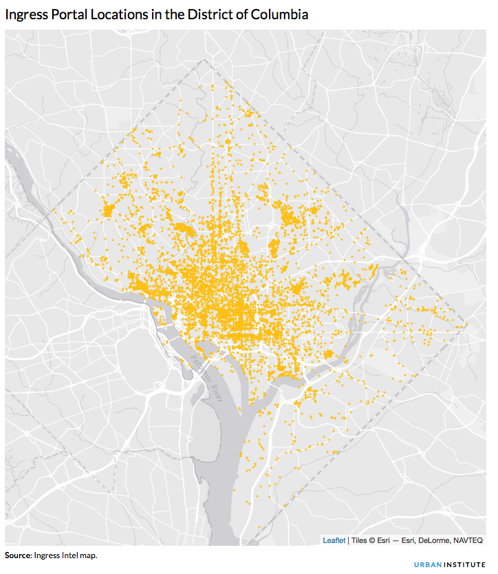 Ingress Portal Locations in the District of Columbia