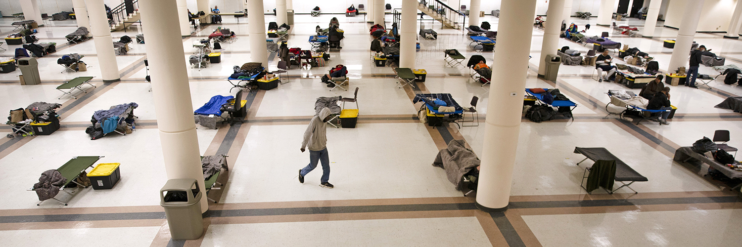 An exhibition hall turned homeless shelter during COVID-19