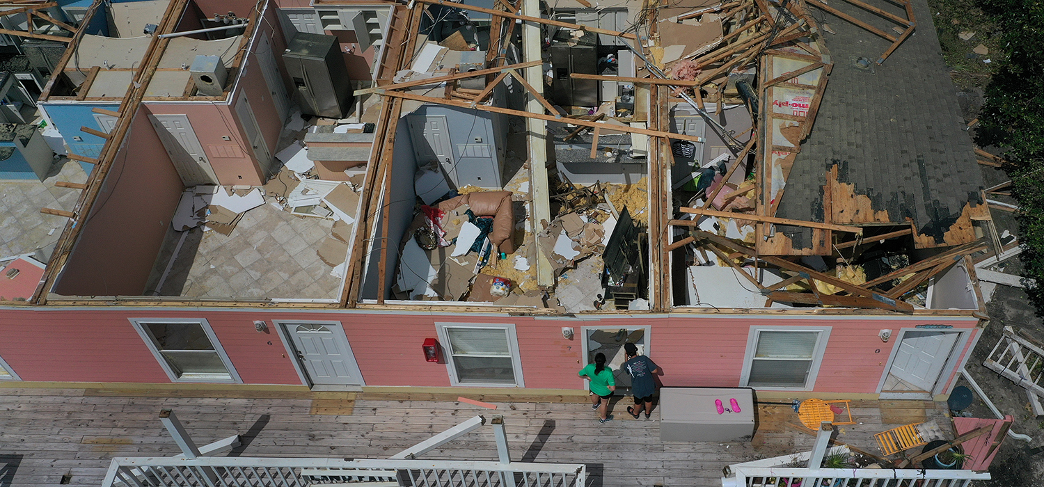 Roof blown off a home after Hurricane Sally