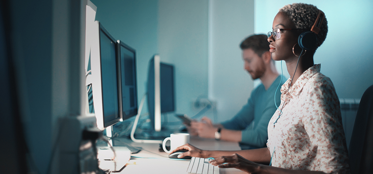 Apprentice works on a computer