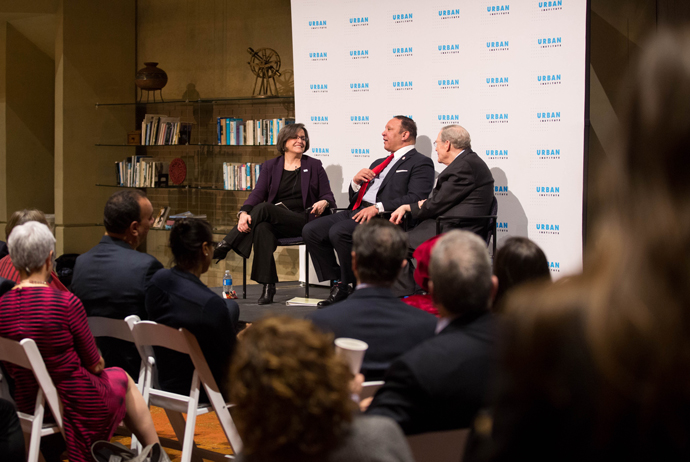 (From left to right) Sarah Rosen Wartell, President at the Urban Institute, Marc Morial, President and Chief Executive Officer at the National Urban League, and Peter Edelman, Carmack Waterhouse Professor of Law and Public Policy and Faculty Director of t