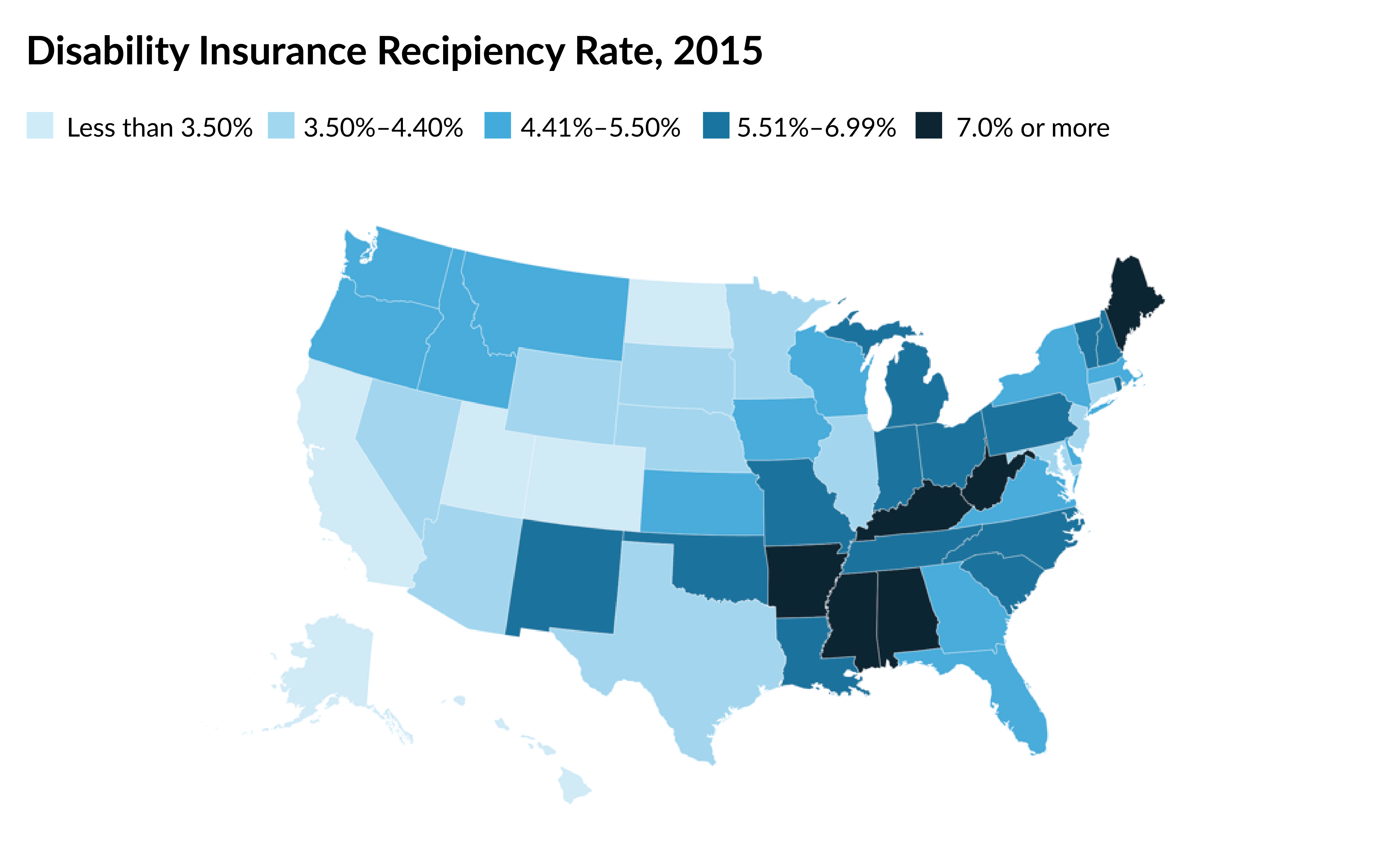 Disability Insurance Recipiency Rate, 2015 map