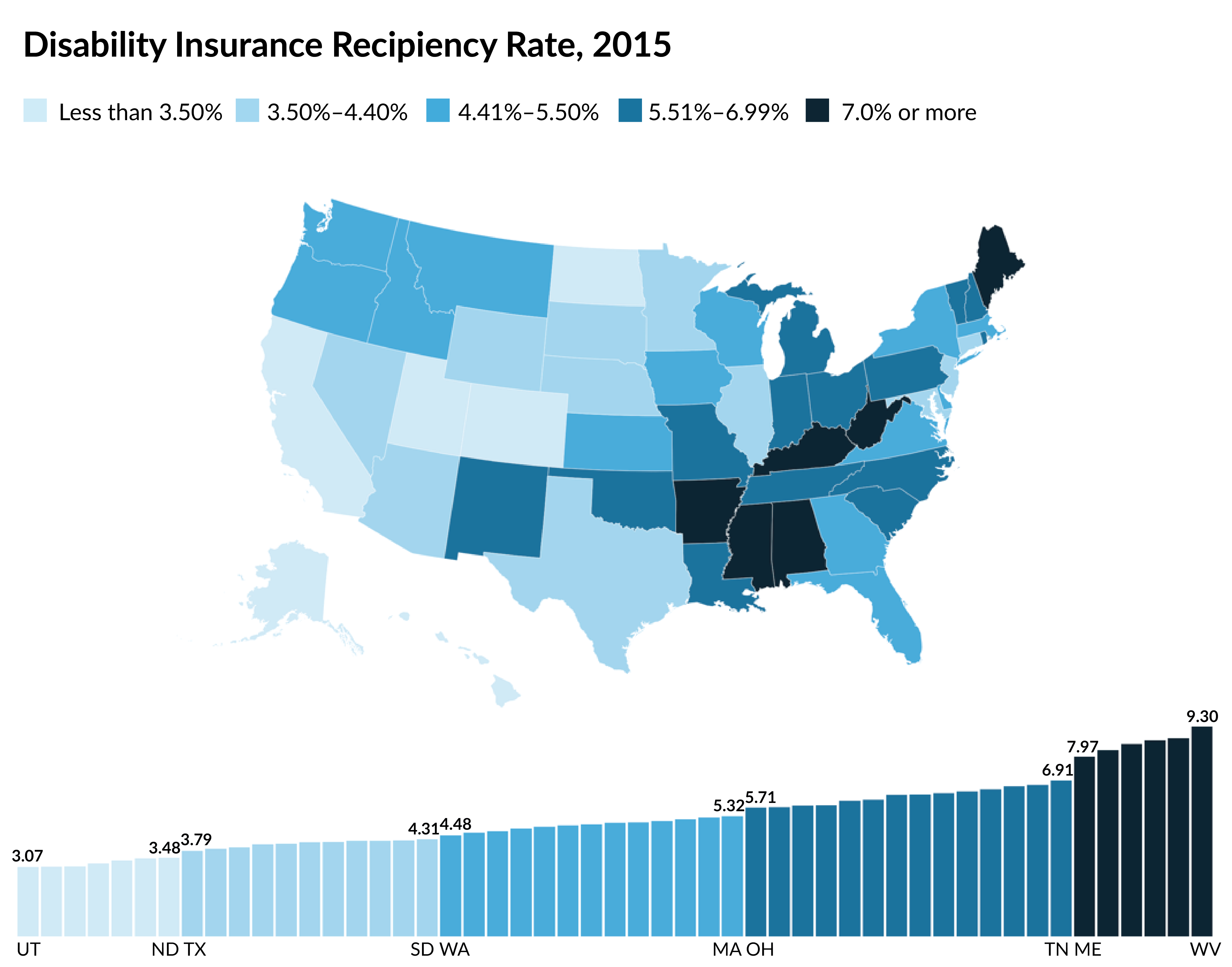 Disability Insurance Recipiency Rate, 2015 map 2