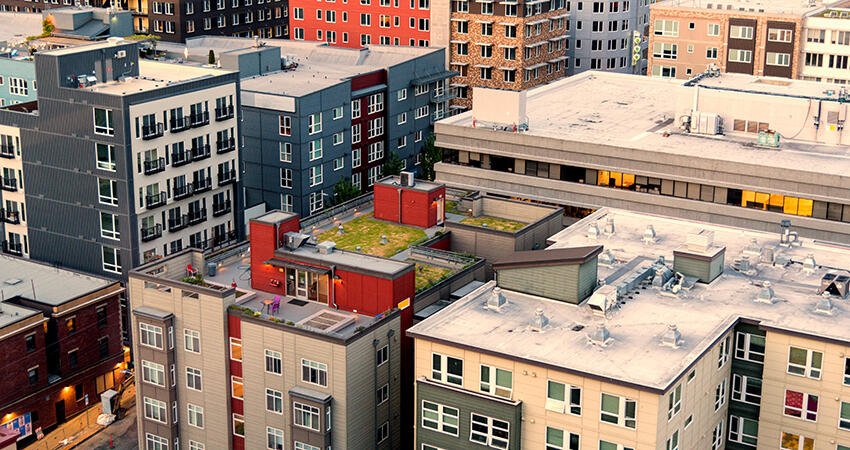 City skyline with apartments