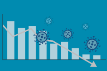 Event image placeholder - downward trending bar graph with illustrated coronavirus cells