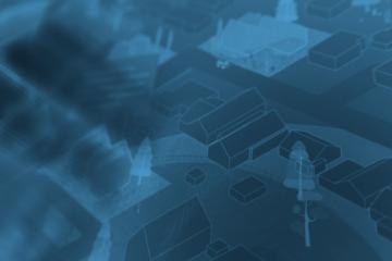 tinted illustration of houses and neighborhood